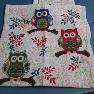 Set of Two Owl Cushion Covers Tapestry Material Zip Up Fits 14-15" Form